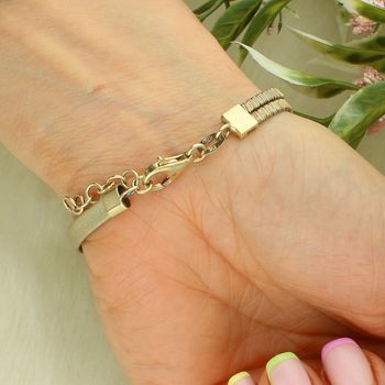 Pozłacana bransoletka damska Fope Z150 – skóra i srebro 925, regulowana zapięcie.jpg